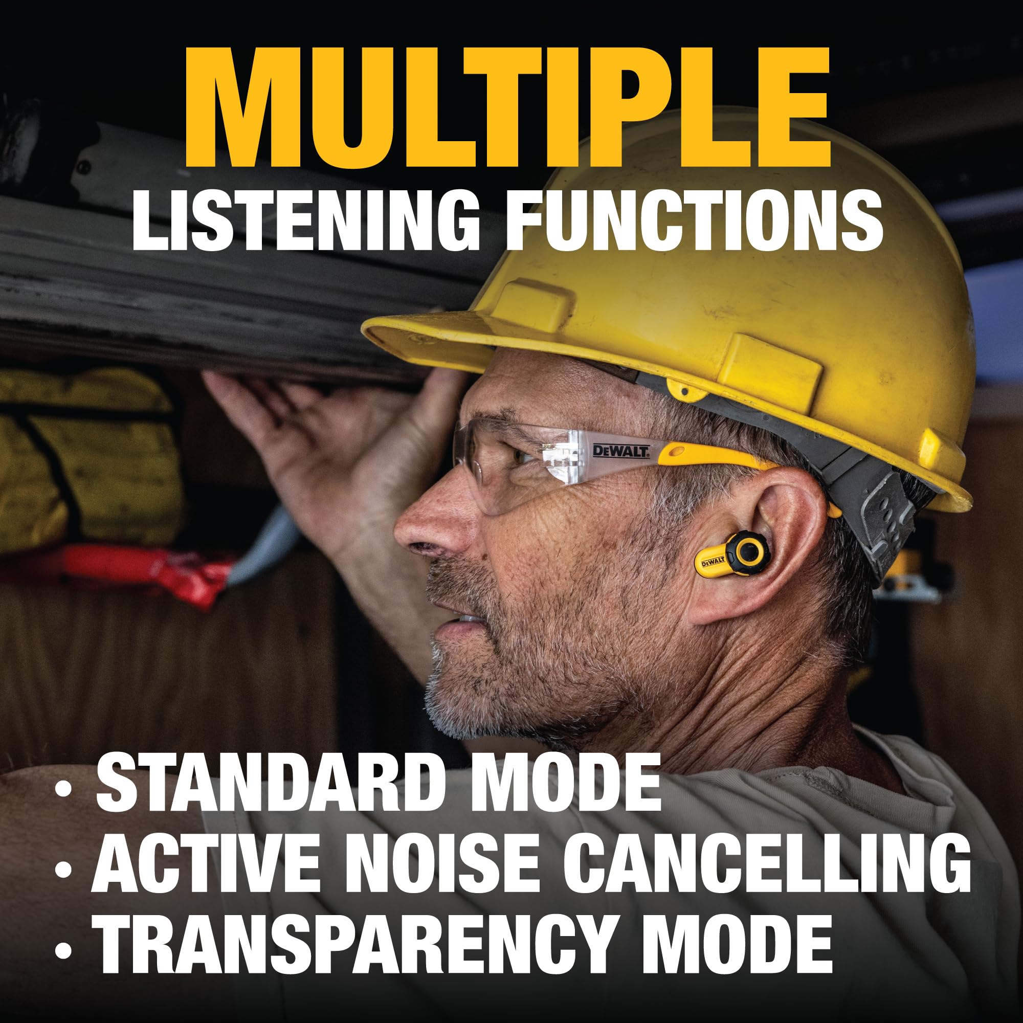 DEWALT Bluetooth Jobsite Pro X2 ANC True Wireless Earbuds - 38dB Noise Cancelling Work Earbuds with Turn Dial Controls, 10Hr Battery (40+ with Case), 4 EQ Modes, IP54 Rating - Perfect for Construction Sites, Workshops & Outdoor Work