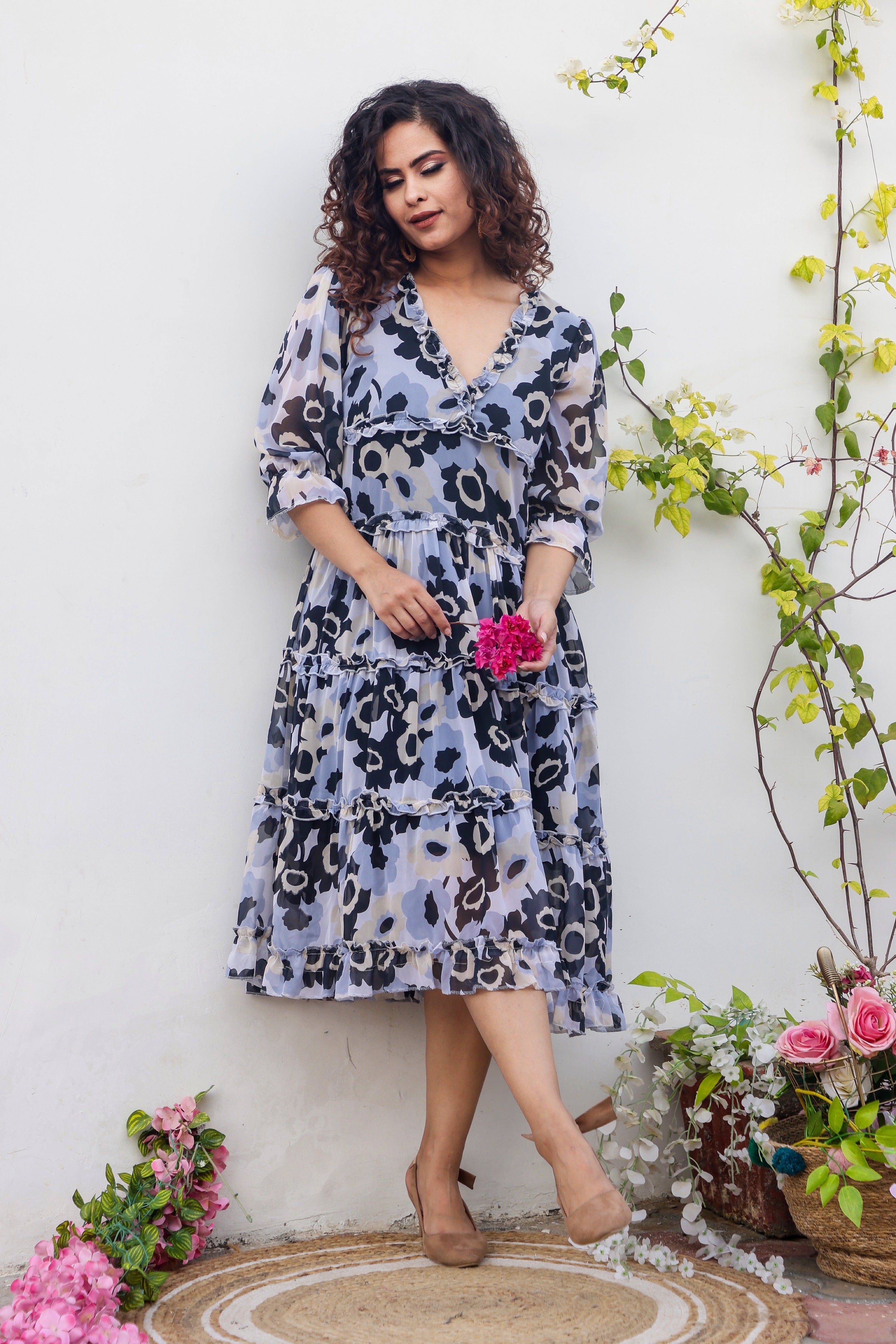 Elegant Grey Floral Print Maxi Dress for Women - Summer Beach Party, Wedding Guest & Vacation Outfit
