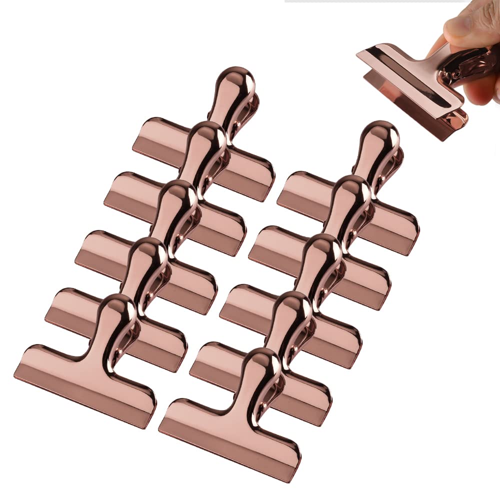 Rose Gold Bulldog Clips 10-Pack - 3 Inch Large Binder Clips for Kitchen, Office & School