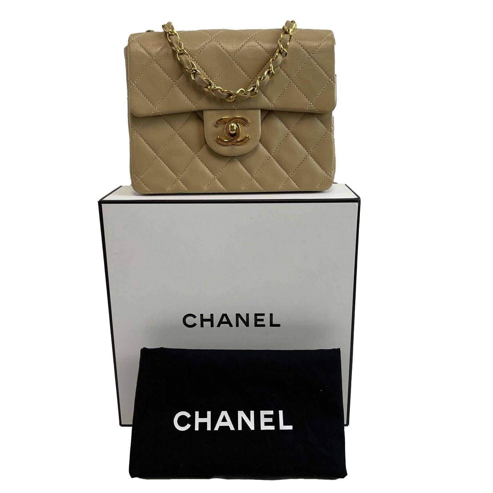 Vintage Chanel Classic Single Flap Mini Crossbody Bag - Genuine Lambskin Leather in Beige | Luxury Designer Handbag for Women | Perfect for Date Night, Parties & Special Occasions
