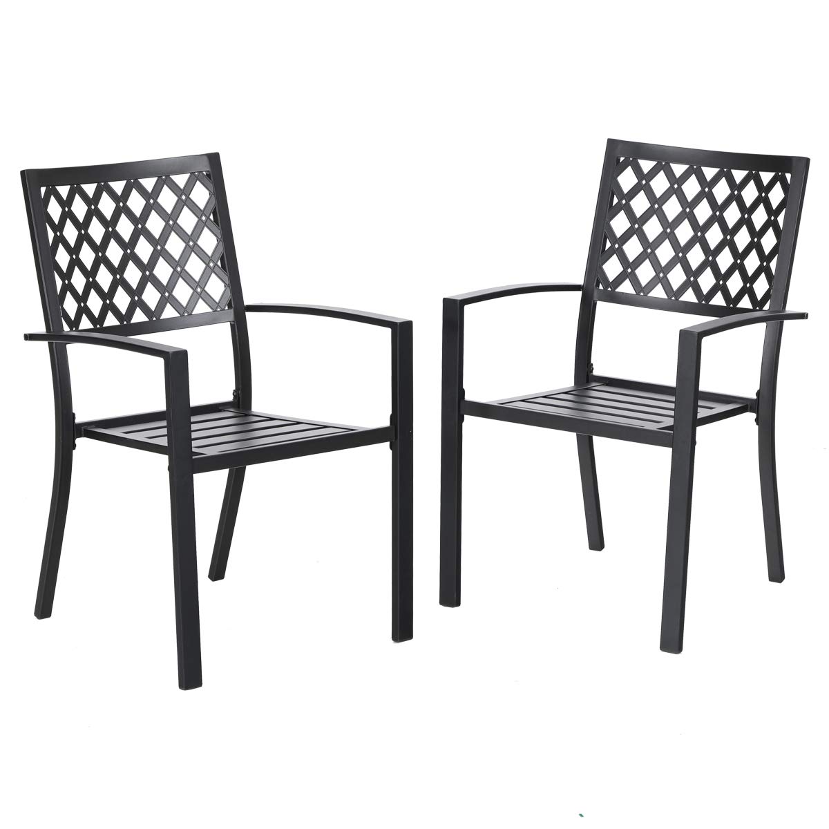 PHI VILLA Stackable Black Wrought Iron Patio Dining Chairs Set of 2 - Heavy Duty 300 LBS Capacity Metal Outdoor Chairs for Garden, Backyard, Poolside & Restaurant Use