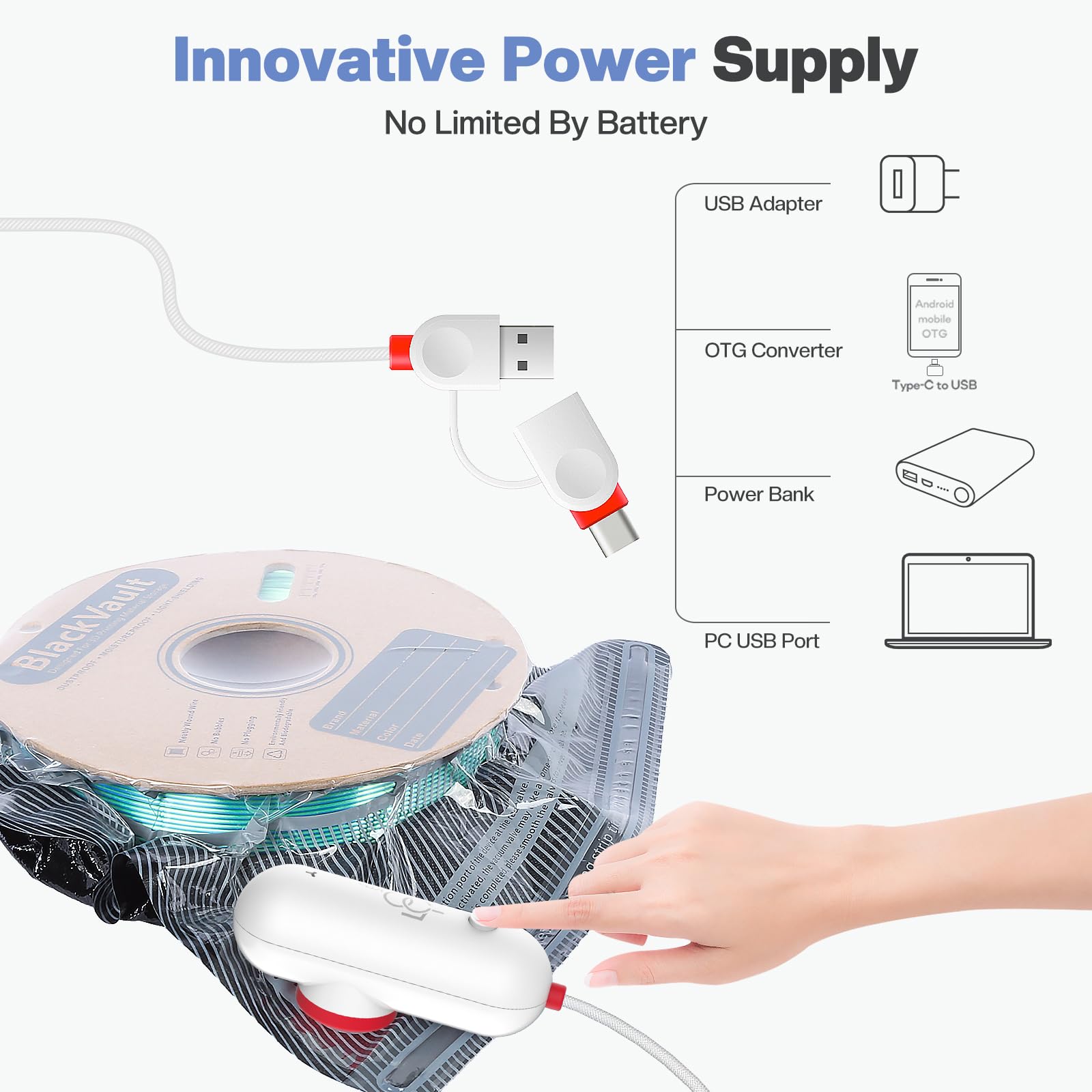 20 Pack Light-Proof Vacuum Sealed Bags with USB Pump for 3D Printer Filament Storage - 12.6 x 13.38 Inch Spool Sealing Bags to Keep Filaments Dry & Clean - Perfect for PLA, ABS, PETG Filament Organization & Long-Term Storage