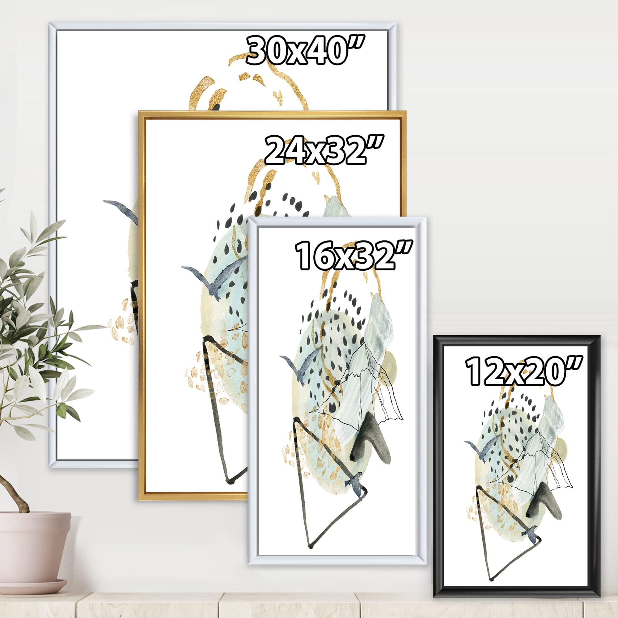 Abstract Landscape Gouache Painting with Mountain Bird - Modern Framed Canvas Wall Art Print for Living Room, Bedroom & Office Decor