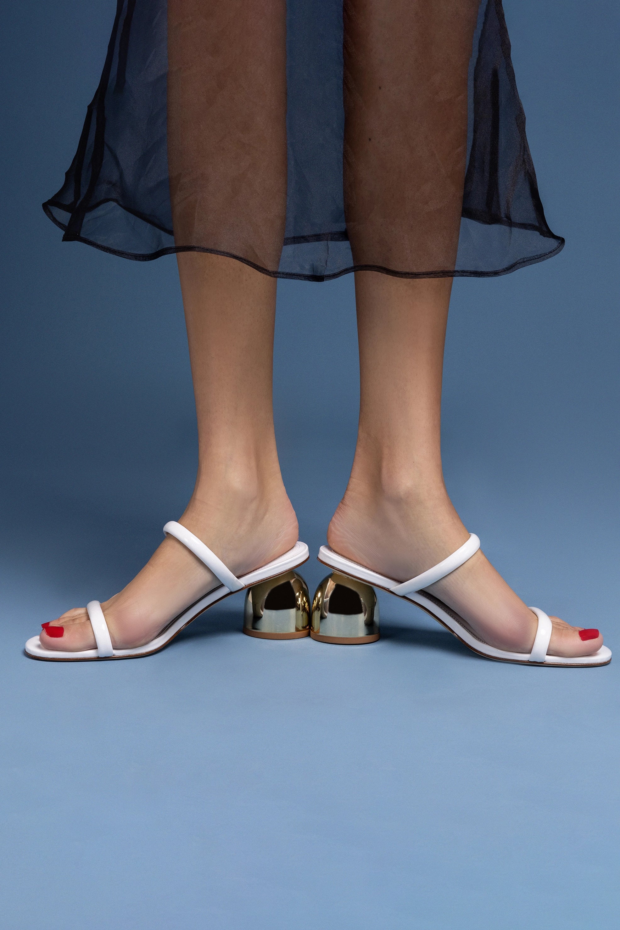 White Patent Leather Dew Drop Mule Shoes - Comfortable Women's Slip-On Loafers for Casual Wear, Office & Everyday Outfits