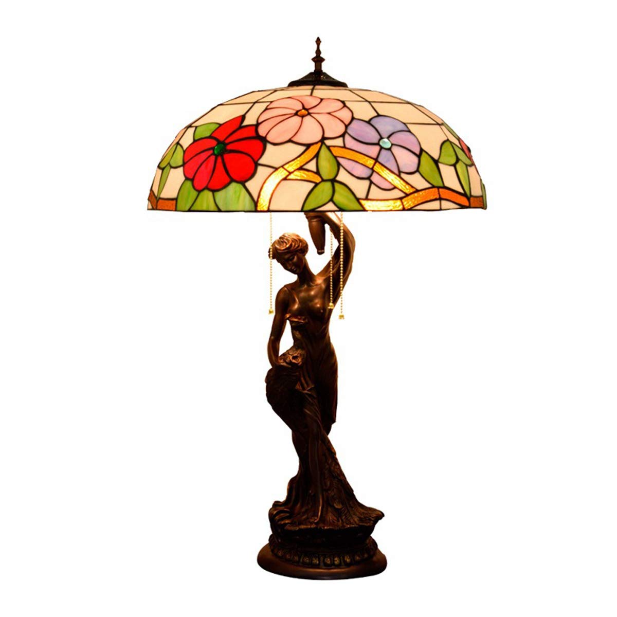 Tiffany Style Floral Table Lamp - 20 Inch Pastoral Morning Glory Stained Glass Desk Lamp, Vintage 3-Light Bedside Lamp for Home Decor, Living Room, Bedroom & Office Lighting