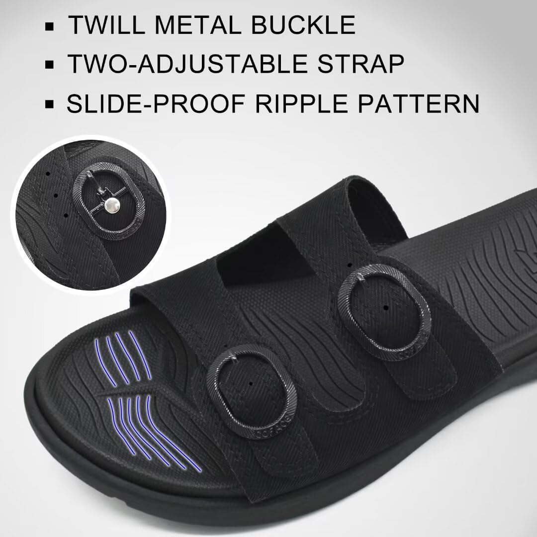 **COFACE Women's Orthotic Slides - Plantar Fasciitis Relief, Arch Support Flat Sandals with Adjustable Straps - Soft Cushion Yoga Slippers for Home, Gym & Travel**
