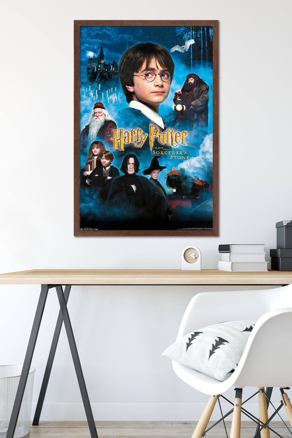 Trends International Harry Potter and the Sorcerer's Stone Movie Poster - 22.375x34 Inch Mahogany Framed Wall Art for Home Theater, Bedroom Decor, and Gift Ideas