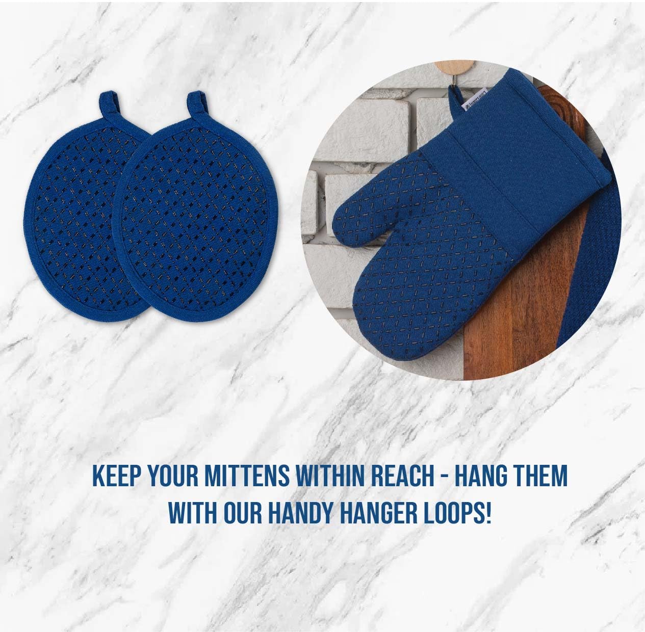 Premium 16-Piece LANE LINEN Kitchen Towel Set - Ultra Absorbent Cotton Tea Towels, Dish Towels & Hand Towels with Silicone Oven Mitts & Pot Holders - Indigo Blue - Perfect for Cooking, Baking & Kitchen Decor