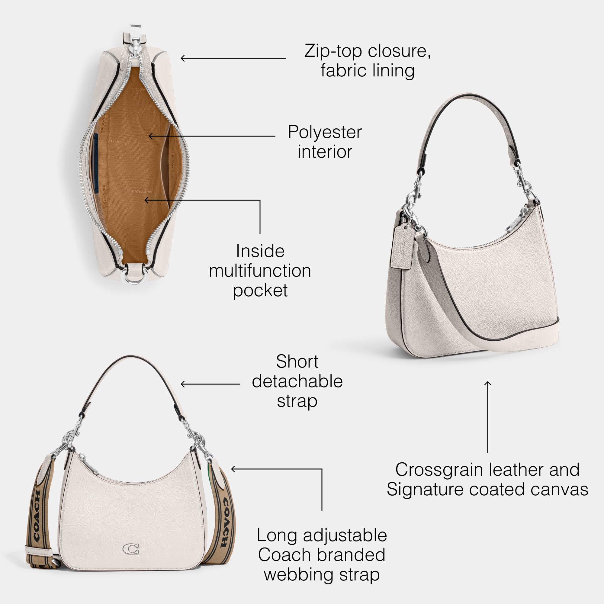 Coach Unisex Hobo Crossbody Bag in Durable Crossgrain Leather - Perfect for Work, Travel & Everyday Use