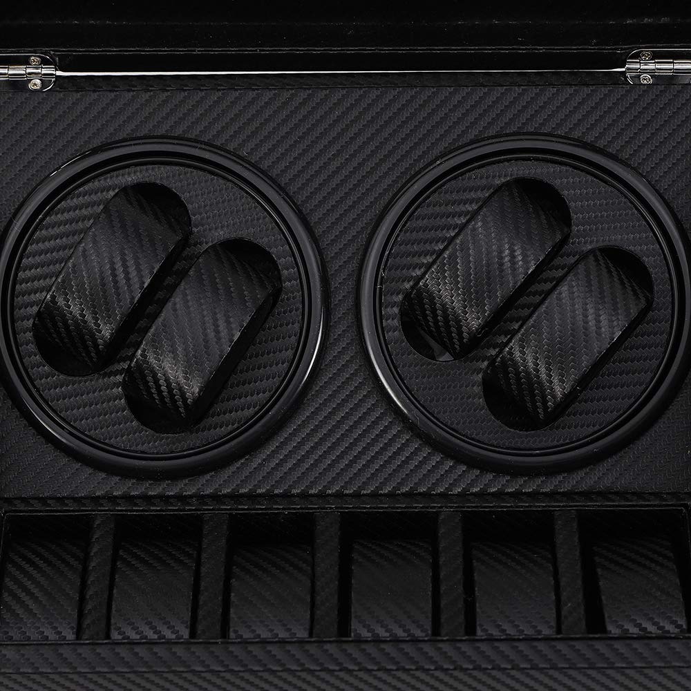 Premium Automatic Watch Winder Display Case - 4+6 Watch Capacity with Silent Rotation, Genuine Leather & Wood Construction - Perfect for Watch Collectors & Luxury Storage (Black) | Ideal for Home Display, Office Decor & Watch Collection Preservation