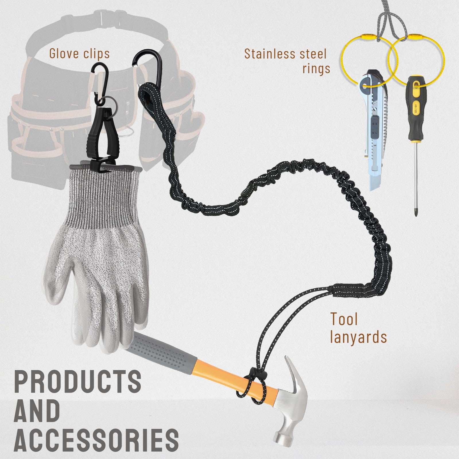 6 Pack Retractable Tool Lanyards with Carabiner - Adjustable Safety Tether for Hand Tools, Scaffolding & Roofing Work | Fall Protection Gear for Construction & DIY Projects