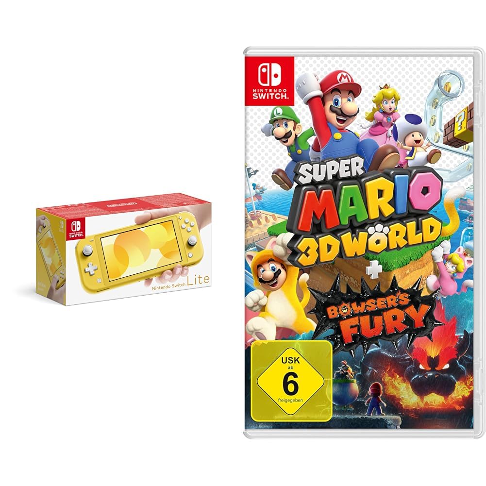 Nintendo Switch Lite Console - Yellow Edition with Super Mario 3D World + Bowser's Fury Game Bundle | Portable Gaming for Travel, Commute & Home Entertainment