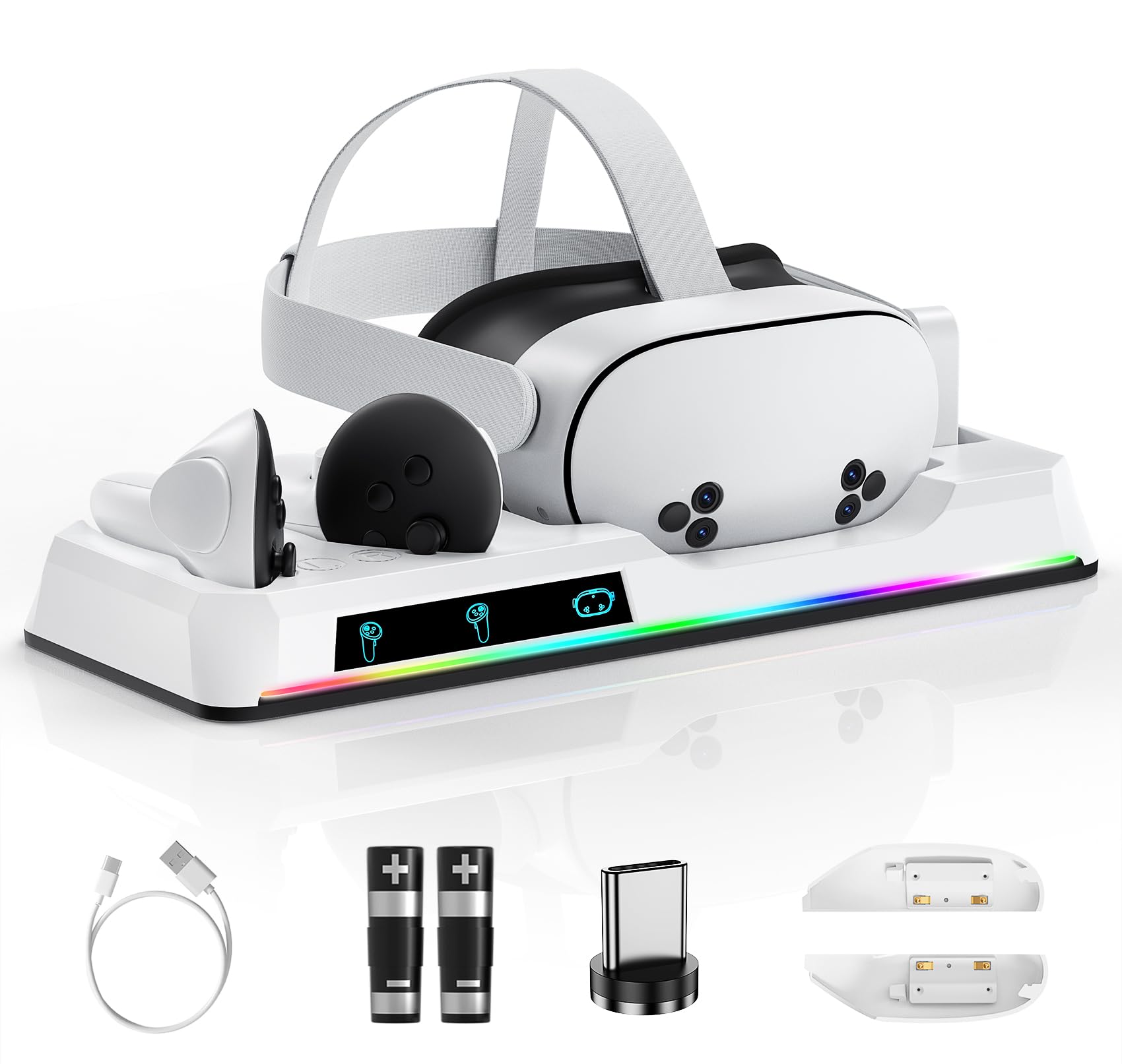Magnetic VR Charging Dock for Oculus Quest 3/3S with 2 Rechargeable Batteries - Fast Charging Station for Oculus Quest 3S/3 Accessories, VR Headset & Controller - LED Indicator for Gaming & VR Entertainment