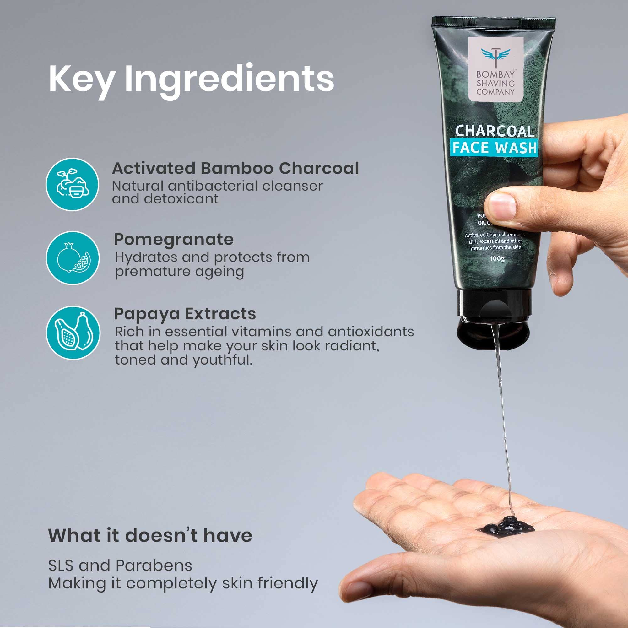 Bombay Shaving Company Charcoal Face Wash for Men - Oil Control, Fights Acne & Pollution, Deep Cleansing, 50g - Perfect for Daily Skincare & Travel