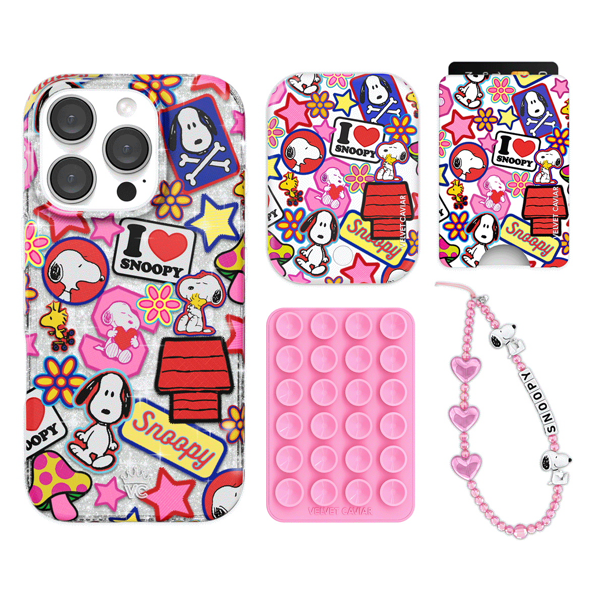 Snoopy Glitter iPhone Case with Wallet - Cute Cartoon Patchwork Design for iPhone 13/14/15 Pro Max - Perfect for School, Work & Travel Accessories