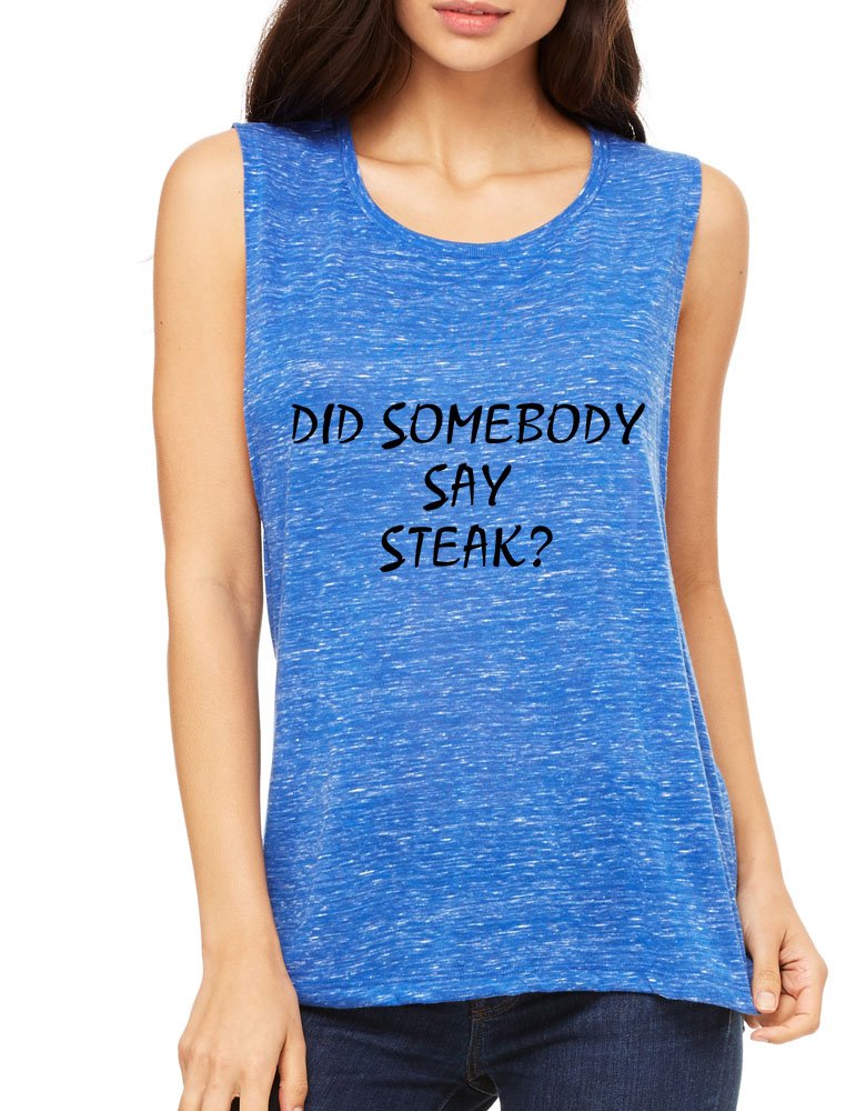 ALLNTRENDS Women's Flowy Muscle Tank Top - Trendy Steak Print Casual Shirt for Gym, Beach & Summer Outfits
