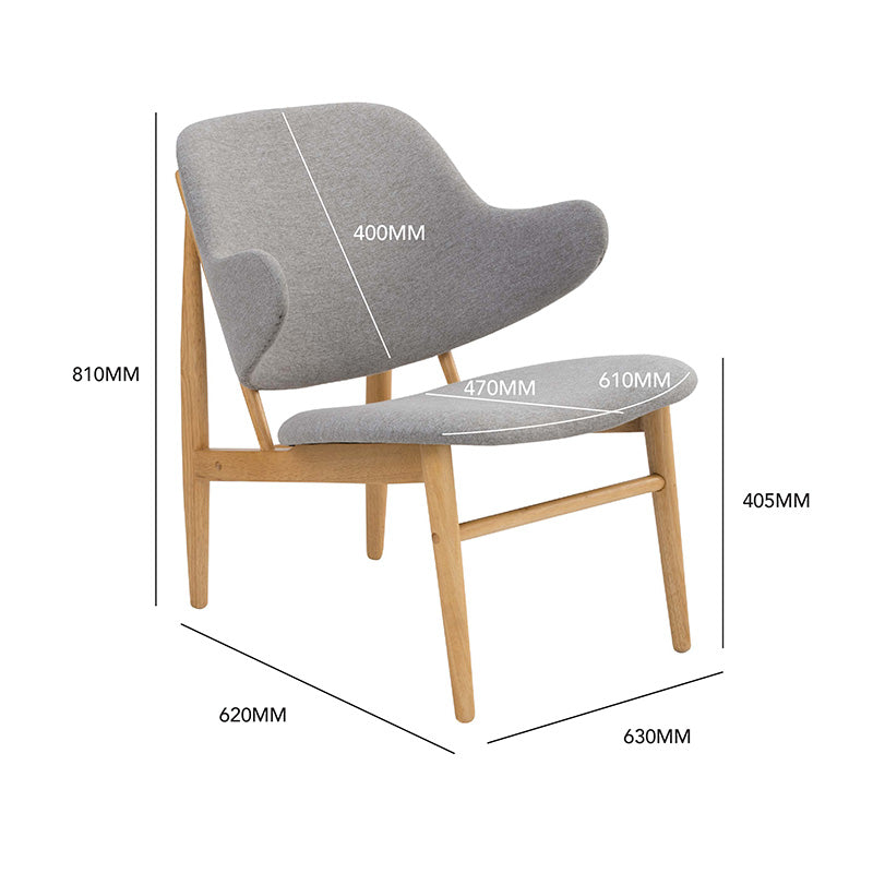 VERONIC Lounge Chair - Natural & Light Grey Fabric Upholstery - Modern Accent Chair for Living Room, Bedroom, or Office