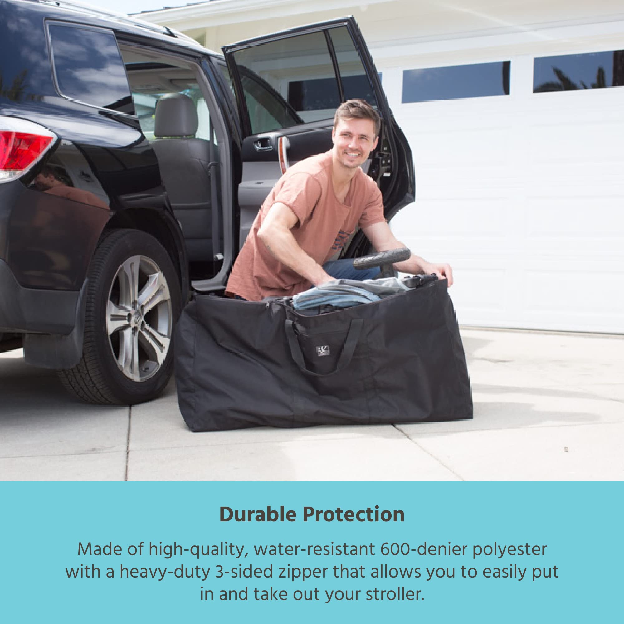 J.L. Childress Premium Stroller Travel Bag for Single & Double Strollers - Heavy Duty Protective Cover with Carry Handles & Detachable Padded Shoulder Strap - Ideal for Air Travel, Car Storage & Stroller Protection - Black