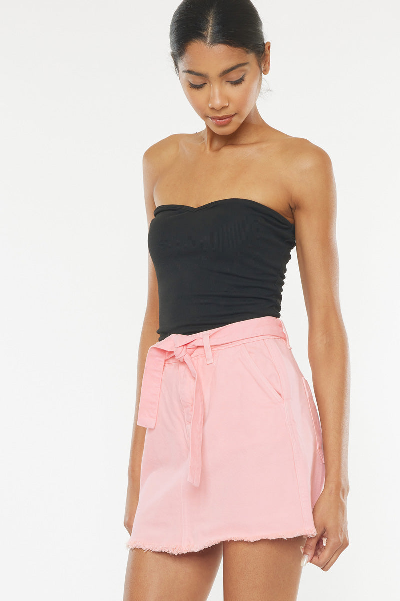 Stylish Eleanor Belted Mini Skirt for Women - Trendy High Waist Denim Skirt with Adjustable Belt - Perfect for Casual Outfits, Parties & Date Nights