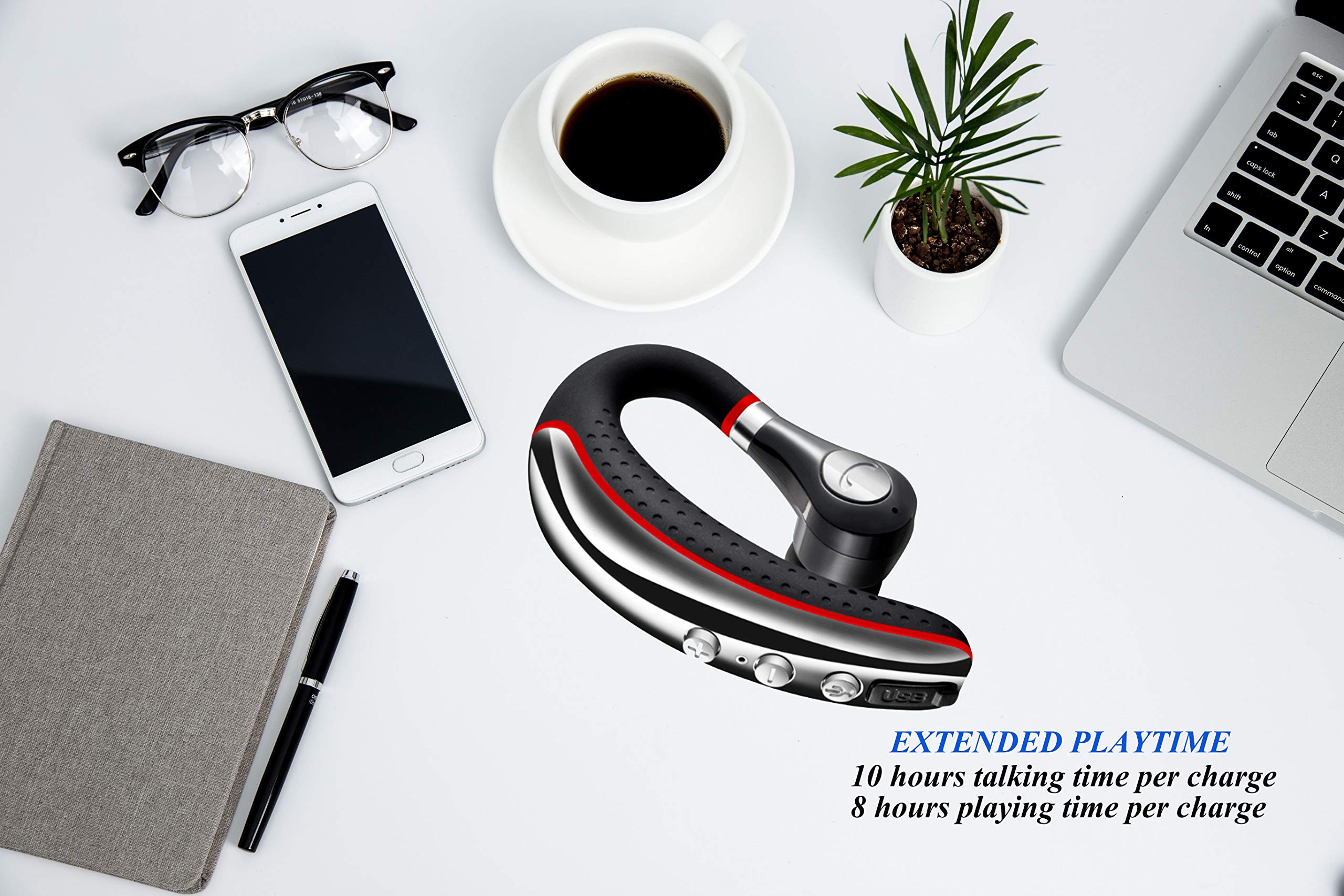 CANDEO Bluetooth 5.0 Wireless Headset with Noise Cancelling Mic - High-Fidelity Stereo Sound for iPhone, Android & Bluetooth Devices - Perfect for Business Calls, Driving & Office Use