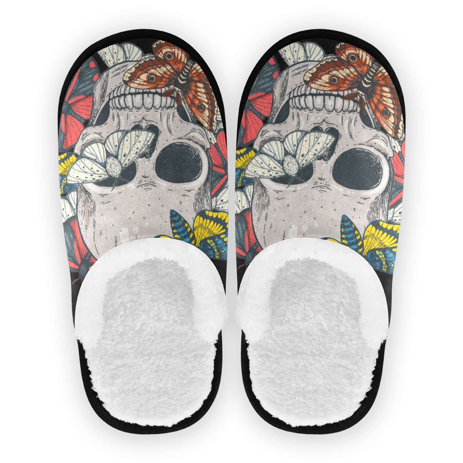 Vozoza Memory Foam Slippers for Women & Men - Skull & Butterfly Design Non-Slip Indoor/Outdoor House Slippers - Perfect for Home, Travel & Spa Use