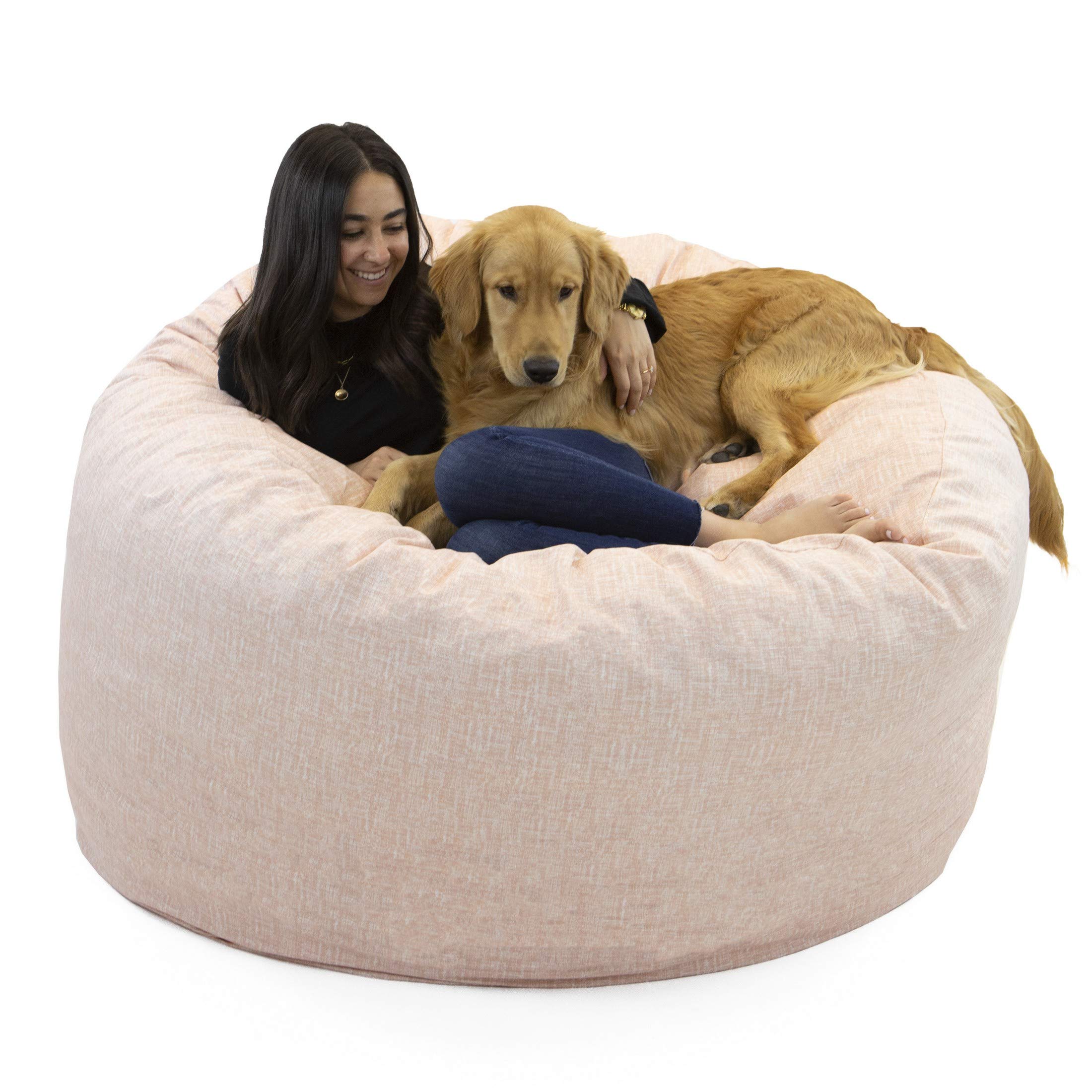 Majestic Home Goods 4' Blush Pink Lounge Sack Bean Bag Chair with Memory Foam Mix - Soft Removable Cover for Kids, Teens & Adults - Perfect for Bedroom, Game Room & Dorm Relaxation