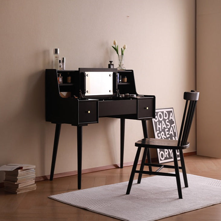 ISABEL TOKYO Japanese Scandinavian Dresser Vanity Table with Mirror - Walnut, Black, White & Gray Colors - Perfect for Bedroom, Dressing Room & Makeup Studio