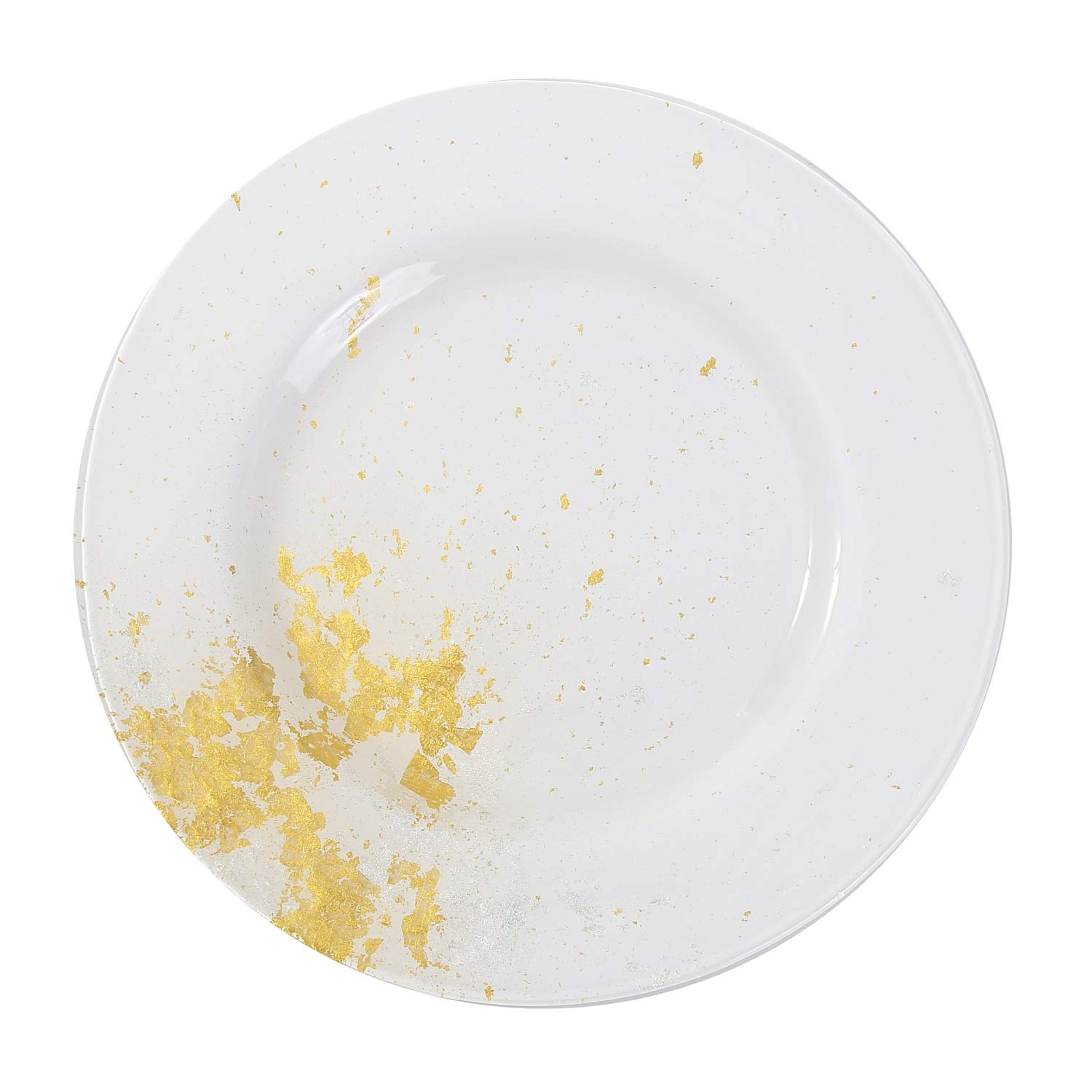 Japanese Urushi Glass Dinner Plate 12.5-inch - Pure White with 24K Gold Leaf Decoration - Elegant Dishwasher Safe Tableware for Fine Dining, Wedding Reception & Luxury Home Decor