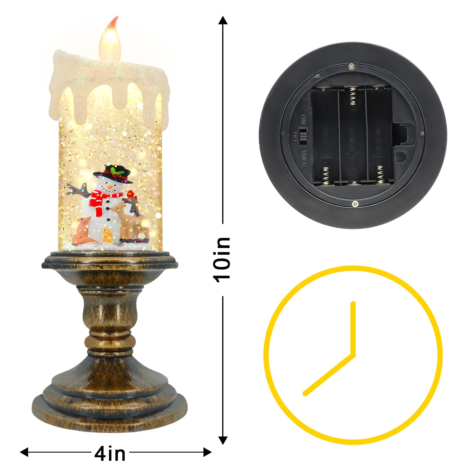 Flickering Flameless LED Candles with Timer - Battery Operated Snow Globe Candles for Christmas Decorations - Perfect for Holiday Centerpieces, Fireplace Mantels & Cozy Home Ambiance
