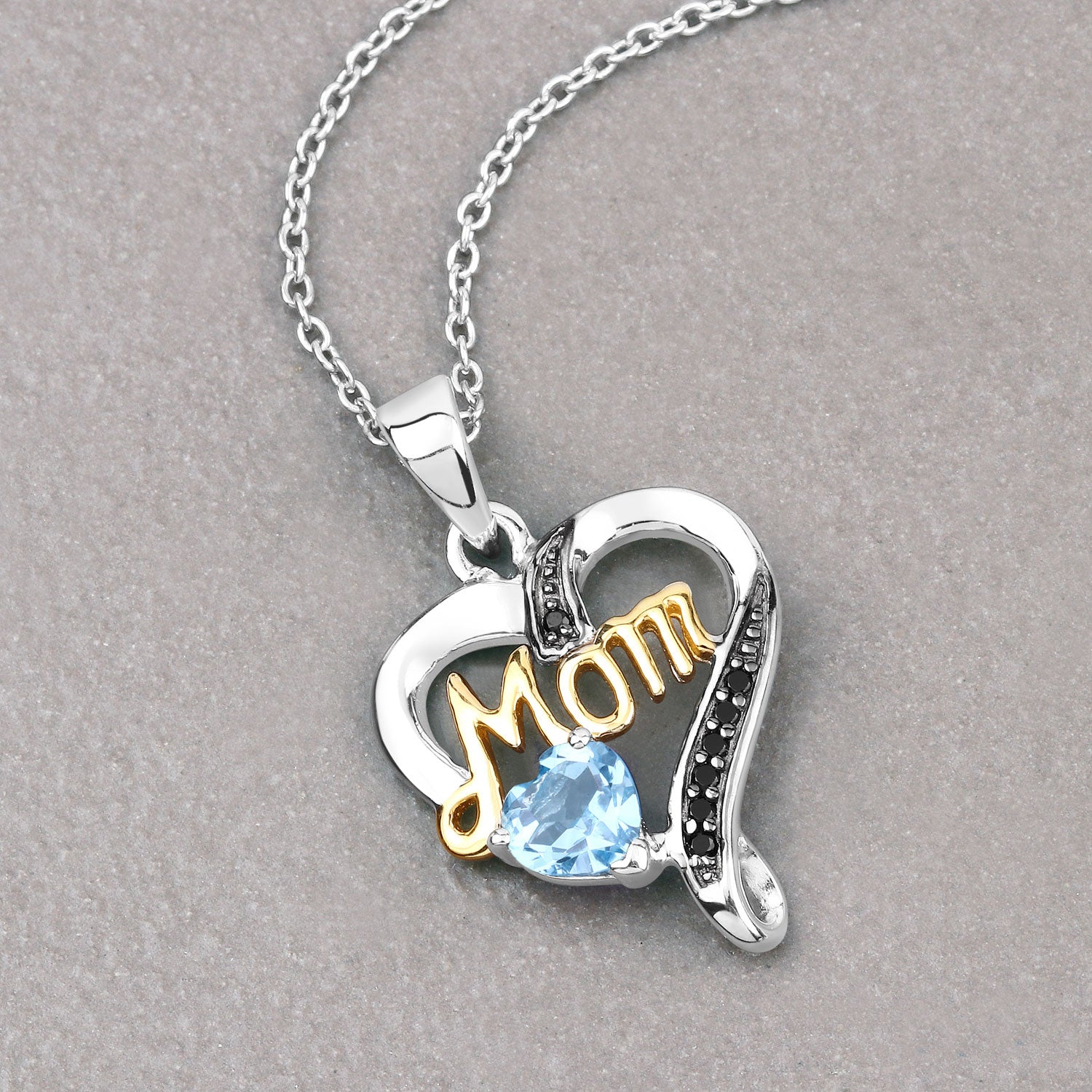 Genuine Swiss Blue Topaz Silver Mom Pendant Necklace - Elegant Jewelry Gift for Mother's Day, Birthday & Anniversary - Perfect for Special Occasions & Everyday Wear