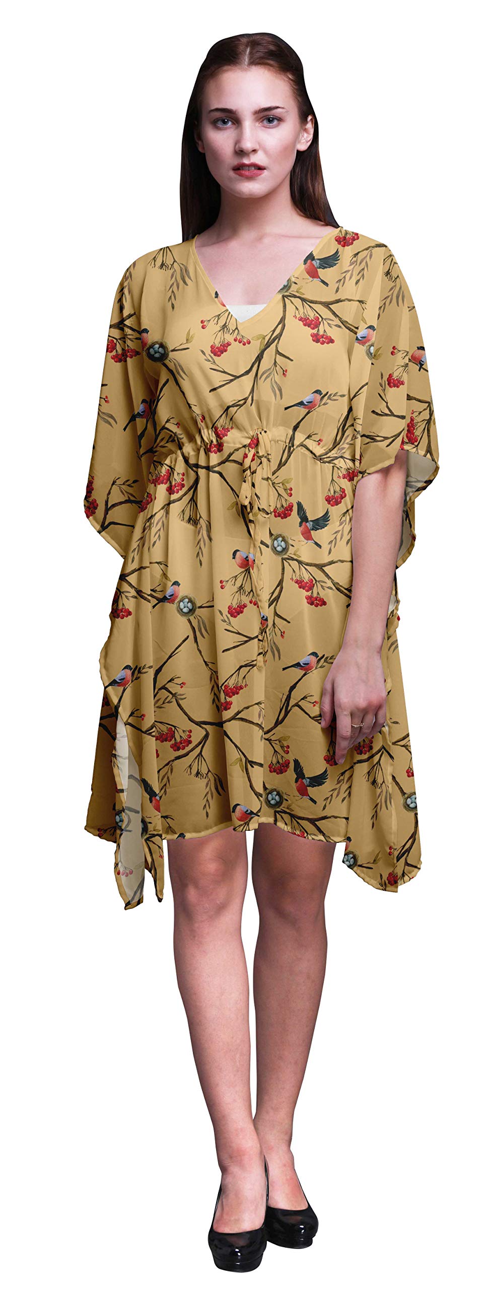 Bimba Women's Short Caftan Midi Dress - Beach Cover Up Swimwear, Summer Boho Kaftan for Poolside, Vacation & Resort Wear