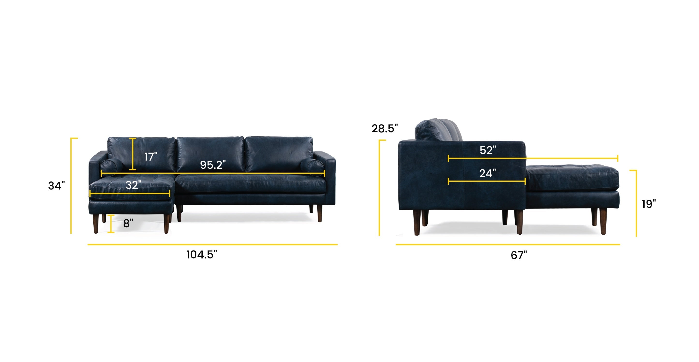 Napa Left Facing Sectional Sofa - Modern L-Shaped Couch with Reversible Chaise, Soft Fabric Upholstery for Living Room, Family Room & Home Theater Comfort