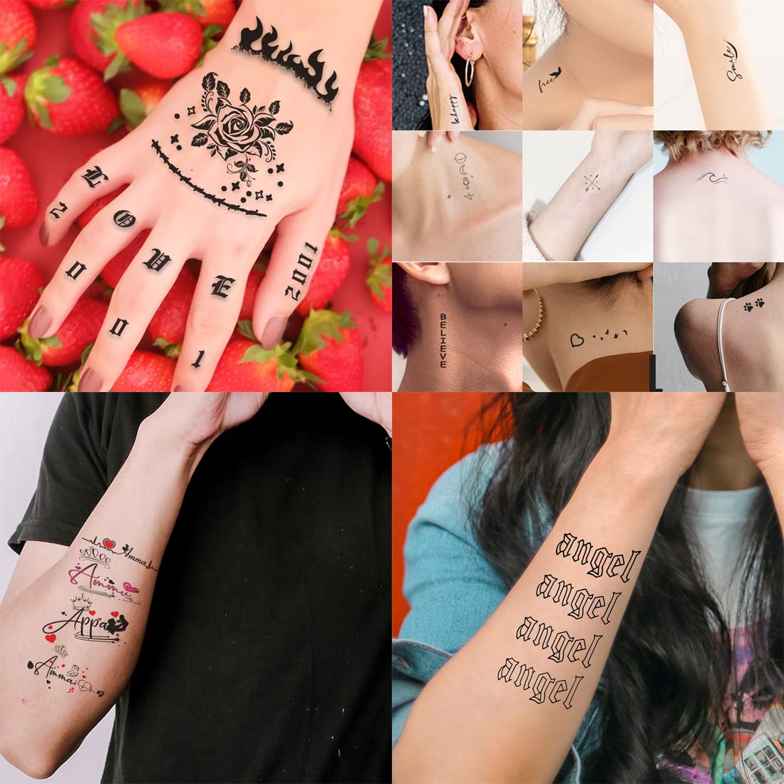 4-Pack Temporary Tattoo Stickers - Heart & Love Line Art Designs for Men & Women (2x4 Inch) | Waterproof Body Art for Parties, Festivals & Self-Expression