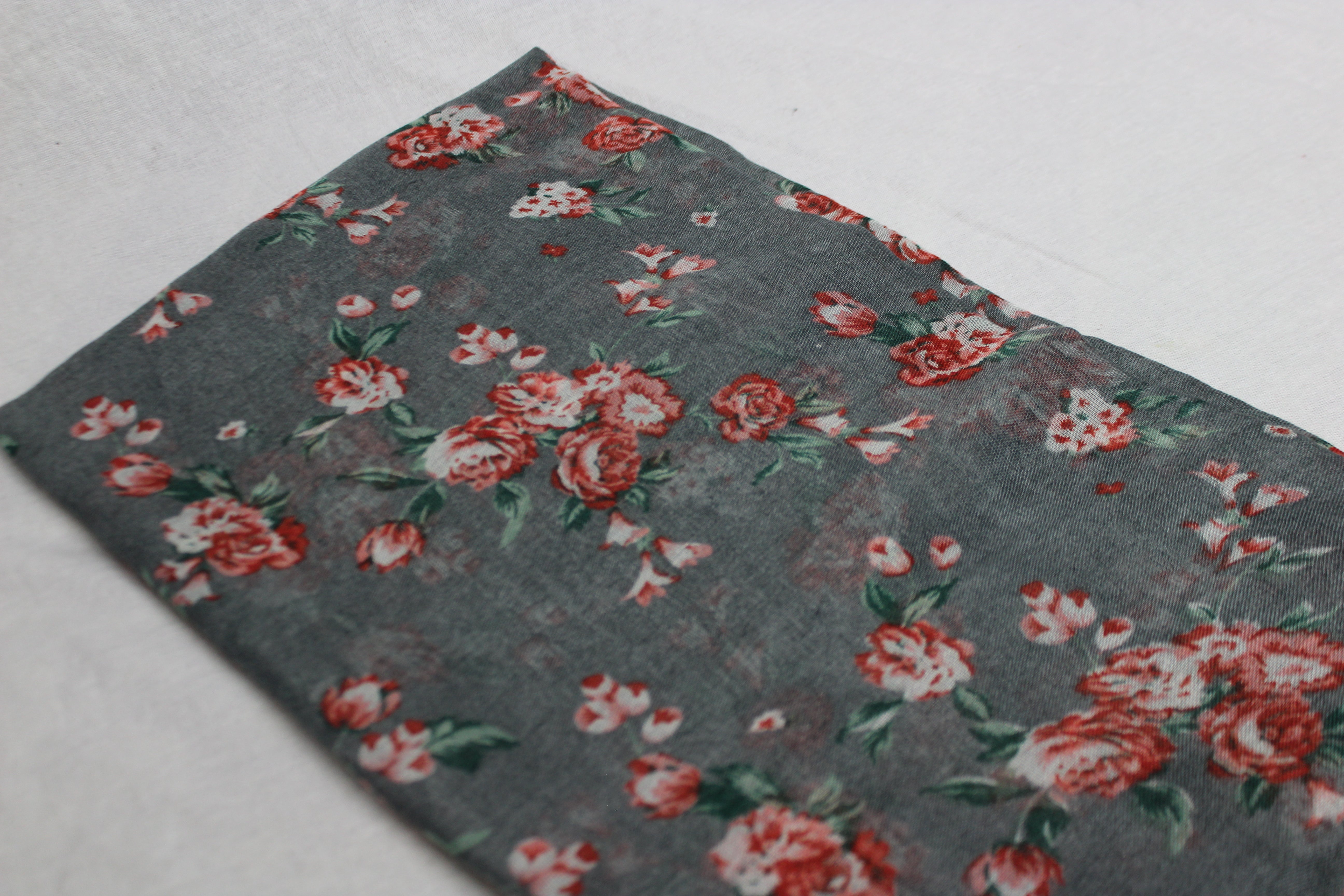 Stylish Gray & Pink Floral Cotton Scarf for Women - Soft Fashion Accessory for Spring Outfits, Office Wear & Casual Occasions