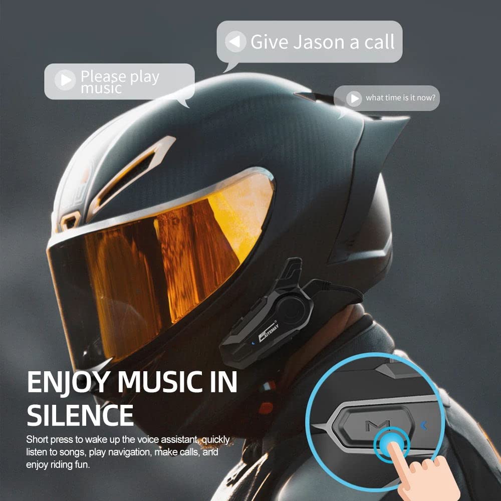 eECO-FLYING Motorcycle Bluetooth Headset - 1000m Intercom Range, CVC Noise Cancellation, IPX6 Waterproof, 2-Rider Communication System (Compatible with Half Helmets) | Perfect for Group Rides, Touring & Urban Commuting