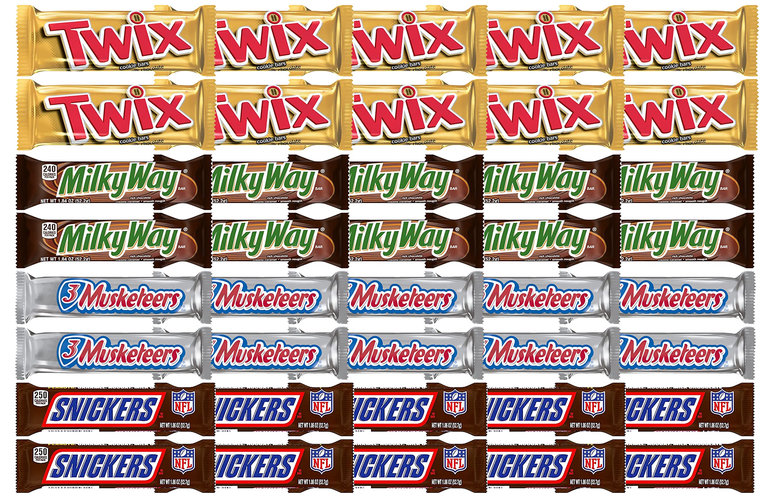 SNICKERS, MILKY WAY & 3 MUSKETEERS Variety Pack - 40 Full Size Individually Wrapped Milk Chocolate Candy Bars Bulk Assortment - Perfect for Halloween, Parties, Office Snacks & Gift Baskets