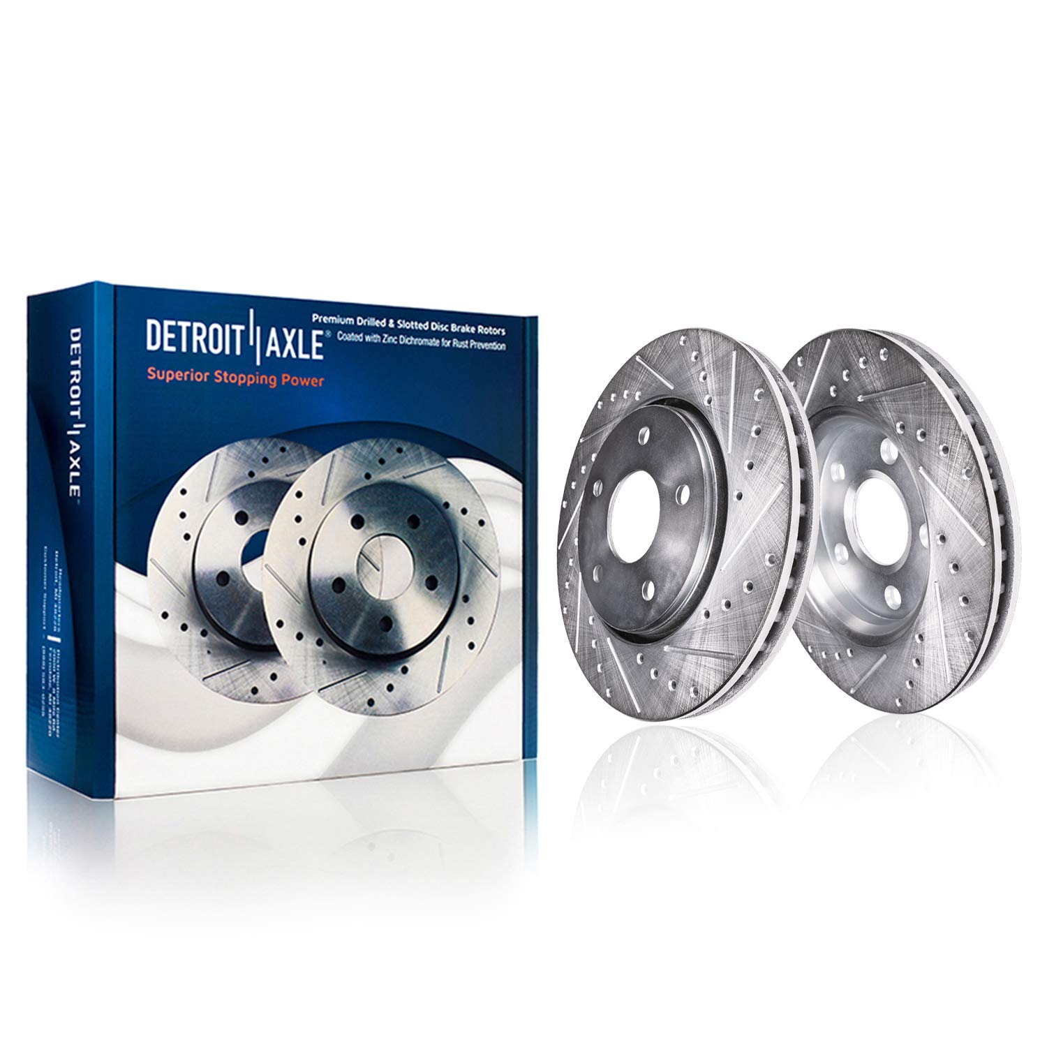 Detroit Axle Front Brake Kit for Subaru Impreza Forester XV Crosstrek - Drilled & Slotted Brake Rotors, Ceramic Brake Pads, Wheel Bearing Hubs & Lug Nuts Replacement | High Performance Braking System for City Driving & Mountain Roads