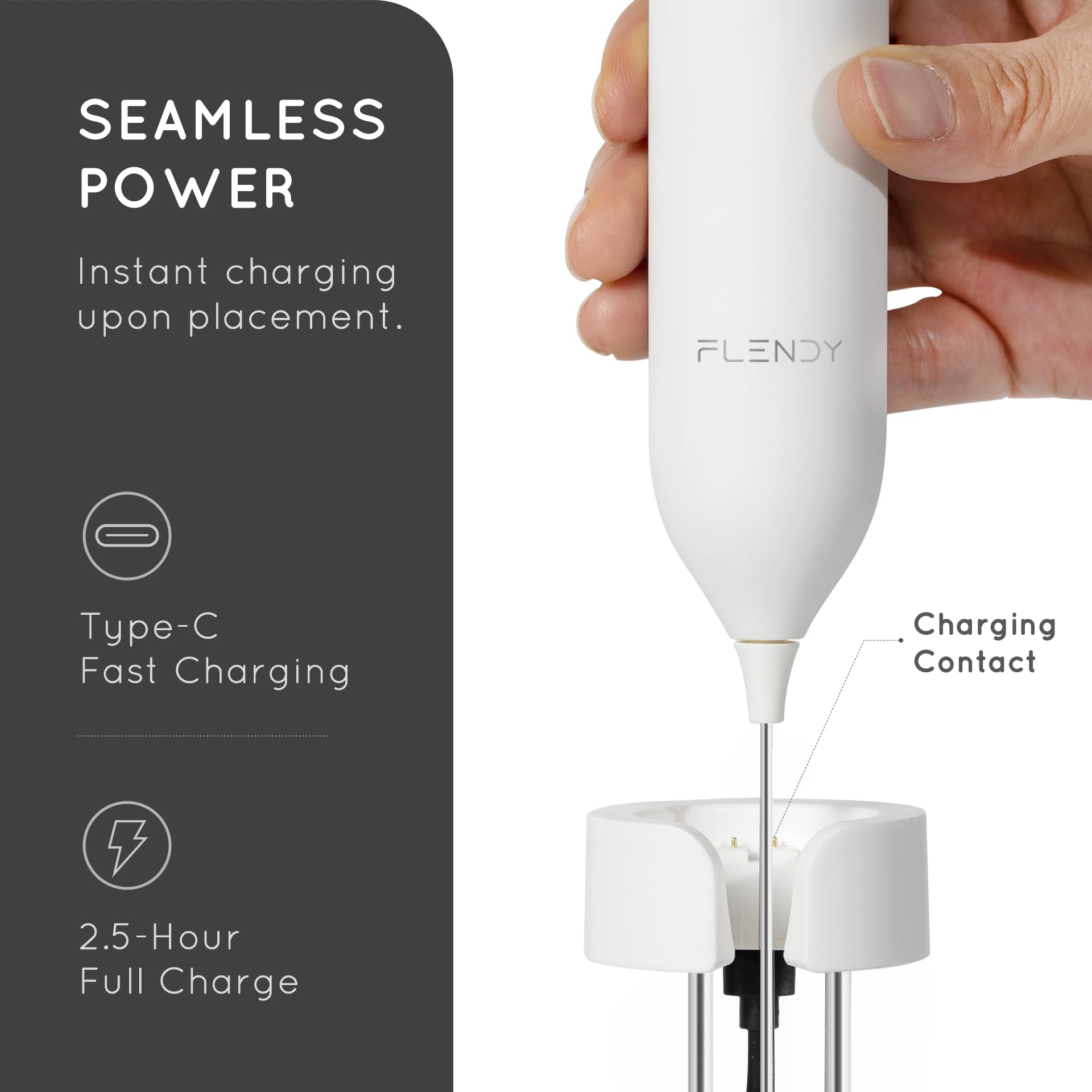 USB-C Rechargeable Handheld Milk Frother - Electric Drink Mixer for Coffee, Matcha, Hot Chocolate & More | Portable Mini Whisk with Charging Stand | Perfect for Home, Office & Travel Use