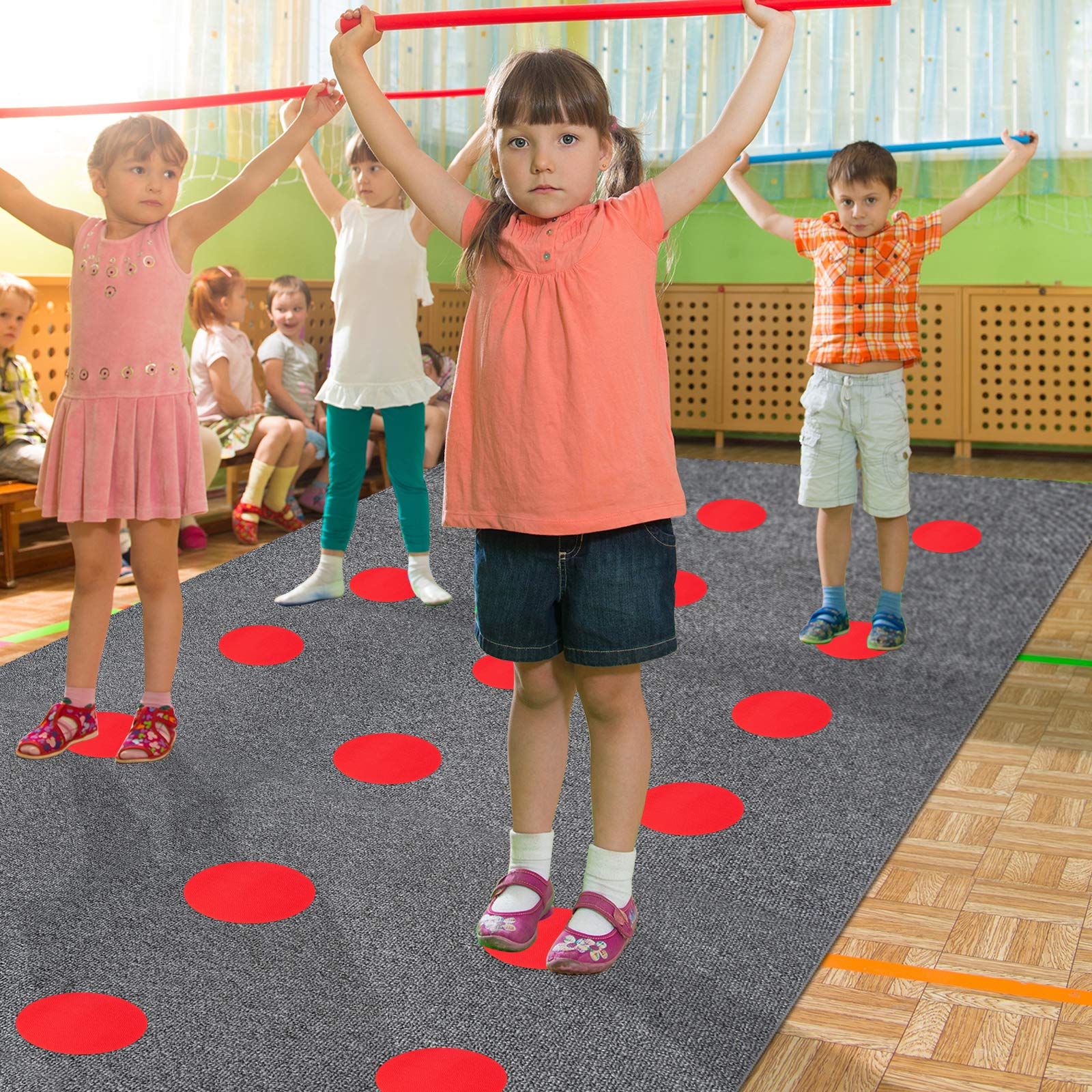 48 Pcs Red Carpet Spot Markers - Non-Slip Floor Dots for Classroom Organization, Preschool & Daycare Supplies - Perfect for Social Distancing, Circle Time & Learning Activities