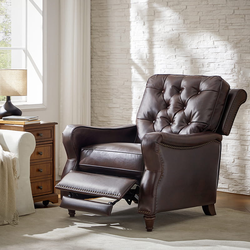 Myria Genuine Leather Nailhead Recliner Chair - Modern Living Room Furniture with Tufted Back and Padded Armrests | Perfect for Home Theater, Gaming, and Relaxation