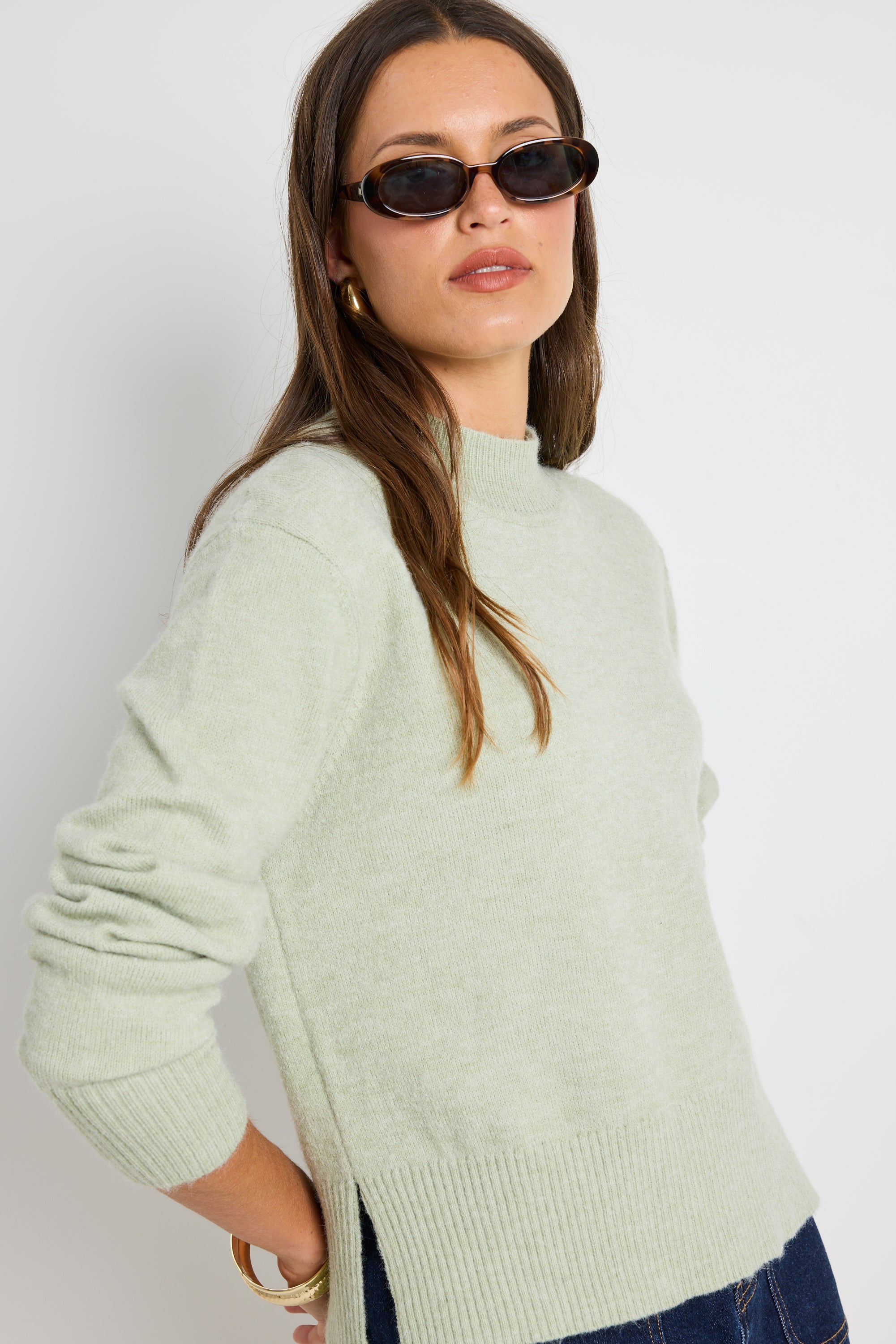 Cloud Sage Funnel Neck Knit Jumper for Women - Soft Chunky Sweater Winter Pullover | Cozy Casual Outfit for Office, Date Night & Fall Fashion