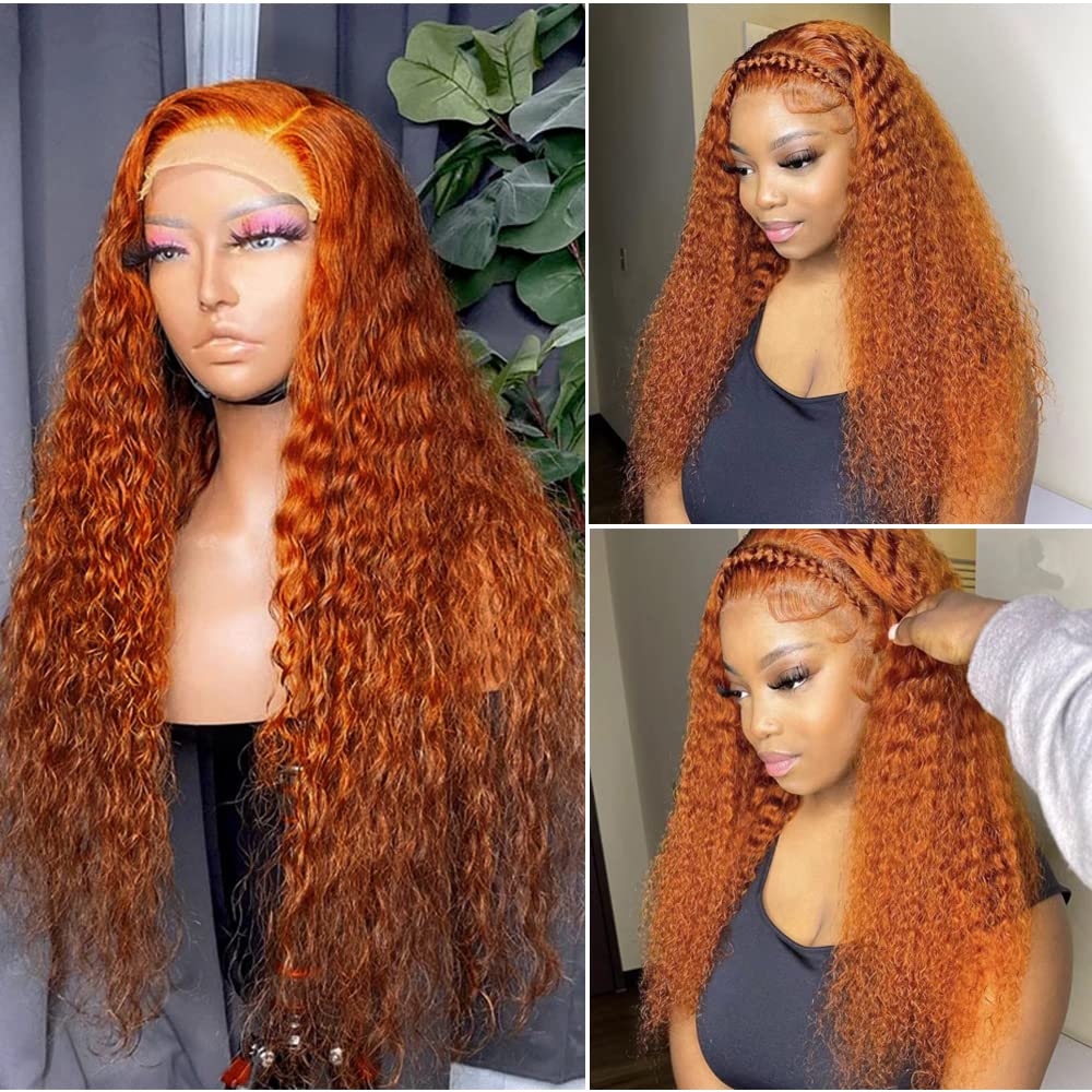 13x4 Lace Front Wig Human Hair - Orange Ginger Water Wave 18 Inch 150% Density Glueless Remy Virgin Hair with Baby Hair & Preplucked Hairline for Black Women | Perfect for Daily Wear, Cosplay, Parties & Special Occasions