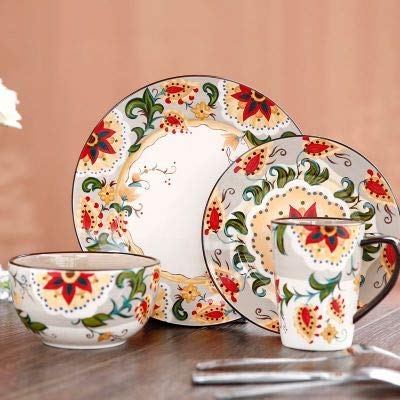 ZXY-NAN Ceramic Dinner Plates Set - European Style Hand-Painted Bohemian Steak Plates, Durable Tableware for Home Dining, Party & Restaurant Use | Perfect for Serving Meals, Fruits & Creative Food Presentation