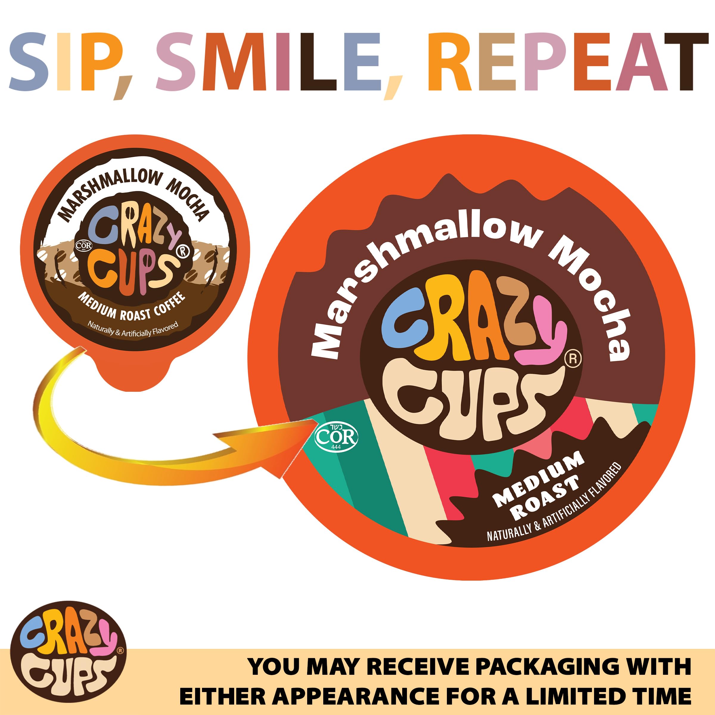 Crazy Cups Flavored Marshmallow Mocha Chocolate Coffee Pods - Medium Roast Single Serve K-Cups for Keurig Machines | 22 Count Recyclable Pods | Perfect for Hot or Iced Coffee at Home, Office or Travel