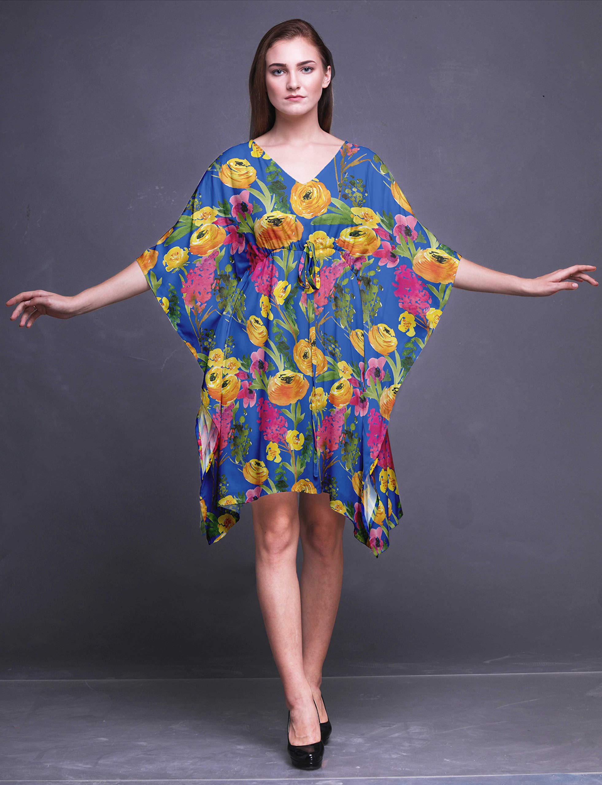 Bimba Women's Short Caftan Midi Dress - Beach Cover Up Swimwear, Summer Boho Kaftan for Poolside, Vacation & Resort Wear