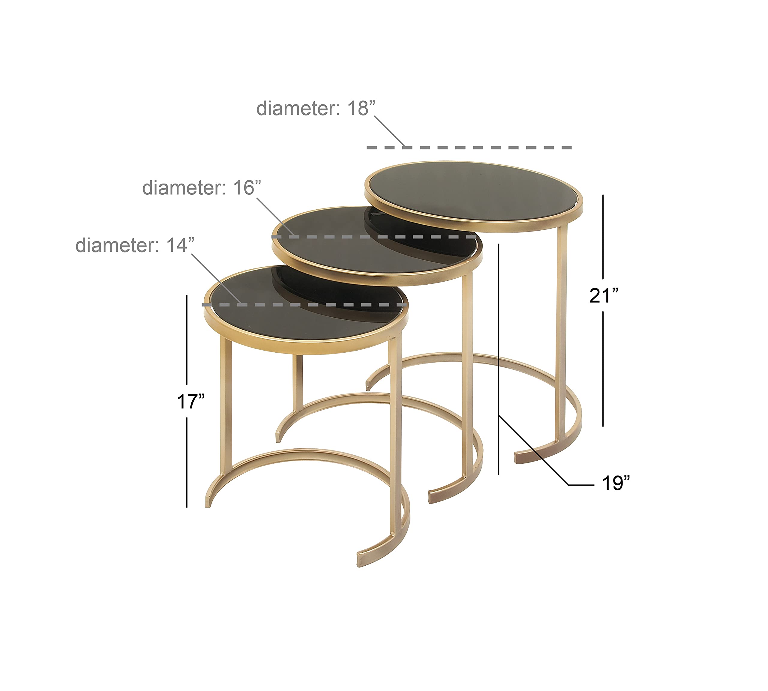 Deco 79 Round Metal Nesting End Tables with Black Glass Top - Set of 3 (21