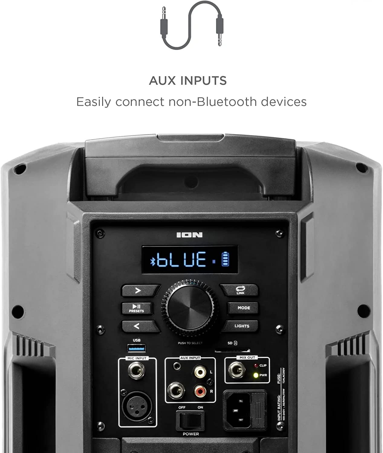 ION Audio Power Glow 300 Portable Bluetooth Speaker with LED Lights - 300W Rechargeable Battery-Powered Sound System with Built-in Handles & Wheels (Renewed) - Perfect for Outdoor Parties, Camping & Home Entertainment
