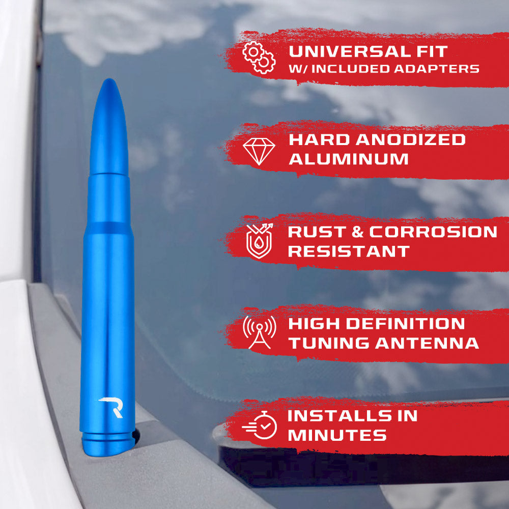 .50 Cal Bullet Antenna - Fits OEM Factory Threaded Antenna - Multiple Colors - Perfect for Jeep Wrangler, Truck & Off-Road Vehicles