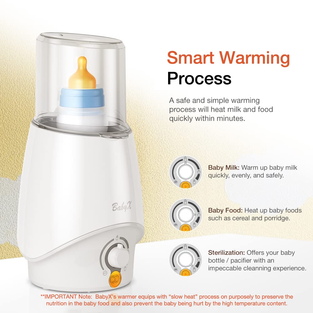 BabyX Fast Bottle Warmer for Breastmilk & Formula - Smart Temperature Control Heater for Baby Food, Pacifiers & Most Bottle Sizes - Quick Warming & Sterilizing for Nurseries, Travel & On-the-Go Parents