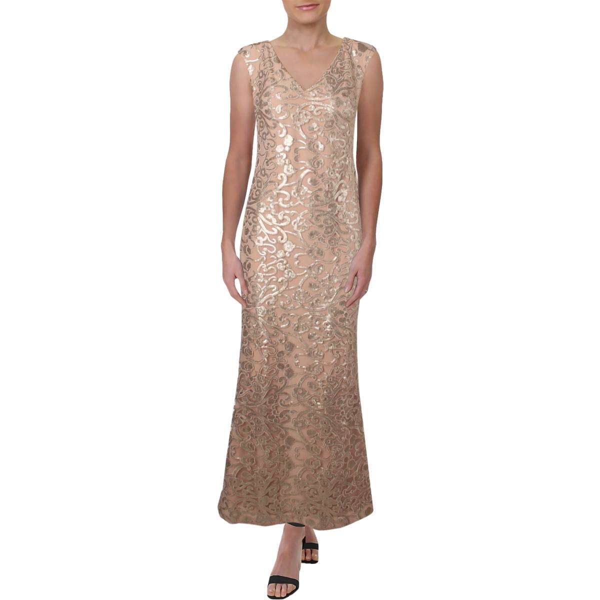 Ralph Lauren Women's Embroidered Gown Dress - Elegant Beige Formal Evening Gown Size 6 | Perfect for Weddings, Galas & Special Occasions